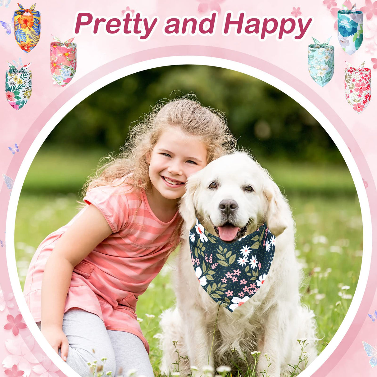 Sweetude 50 Pcs Dog Bandanas Bulk Floral Pattern Triangle Scarf Adjustable Washable Bandana Bibs for Small Medium Large Dogs Pets