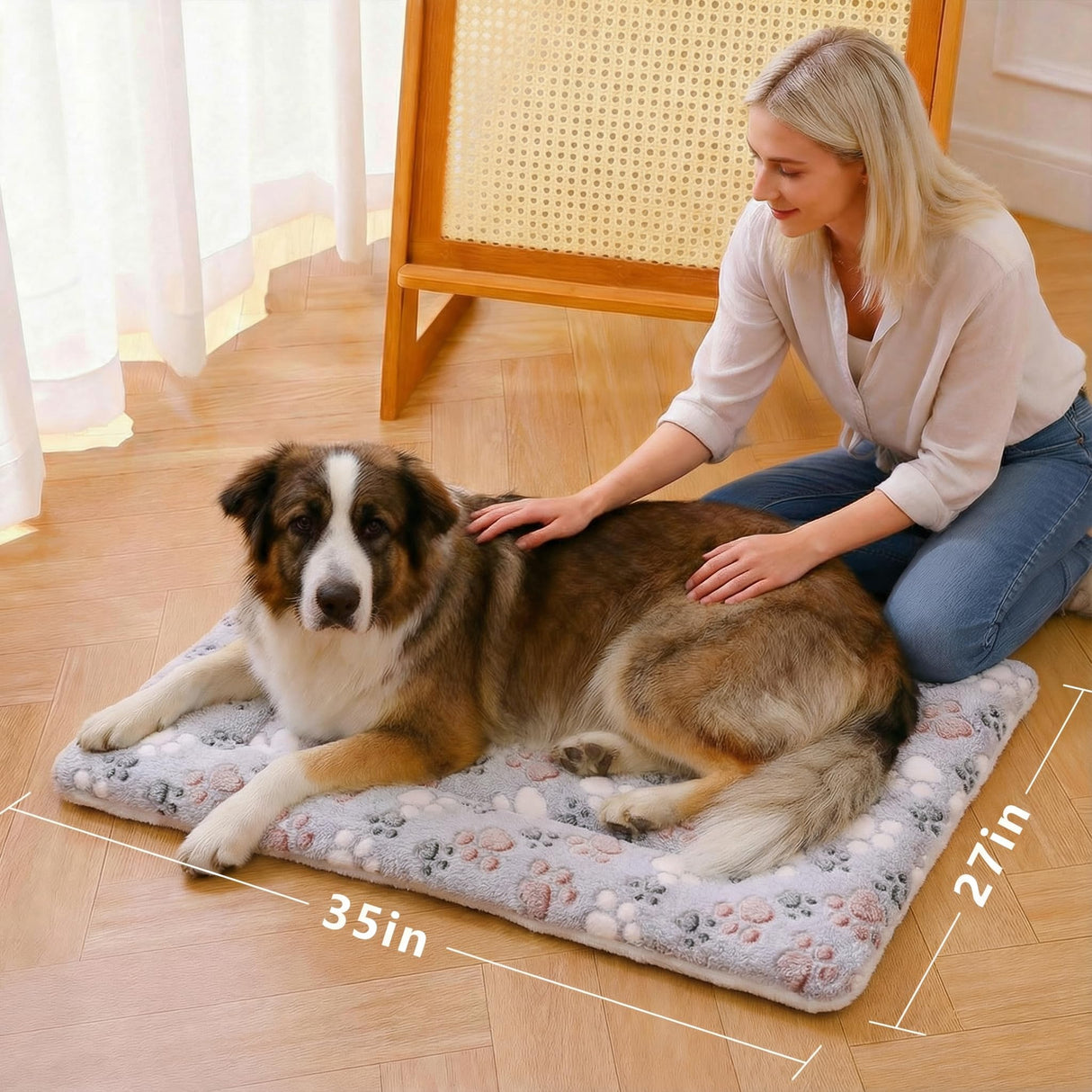 Reversible Dog Bed Mat - 35" x 27"Soft Dual-Sided Plush Pet Pad for Medium Small Dogs and Cat, Fully Washable Fleece Sleeping Mat, Warm Cushion for Crates, Kennels & Floors