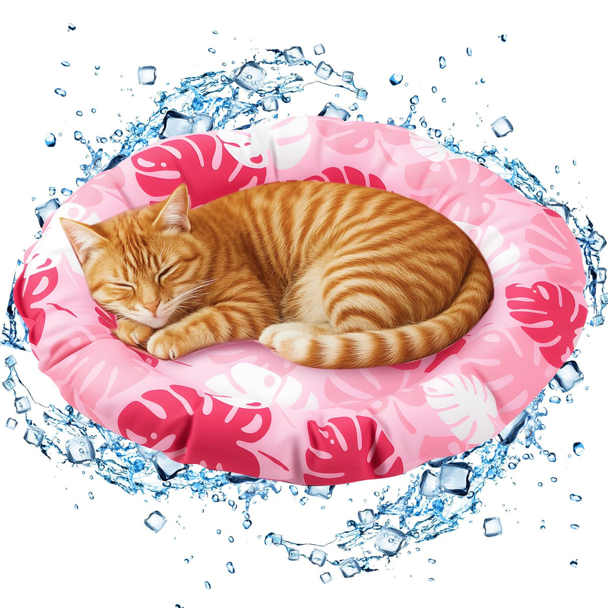 Drydiet Pet Cooling Mat for Cats and Small Dogs, 20.1'' x 20.1'' Thickened Round Pink Pad Anti-Grab Internal Gel Without Water Filling, Lightweight, Washable, Playmat for Indoor/Outdoor