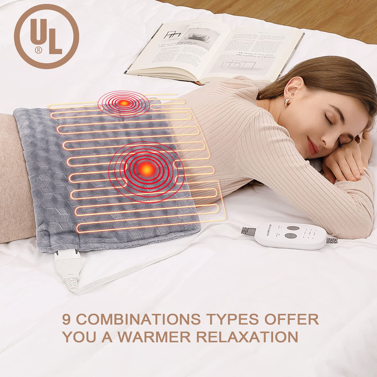 ROYGROW Weighted Heating Pad with 2 Massager, Electric Massaging 5lbs Heating Pad for Back Neck Shoulder with Massaging Vibration, 3 Heating Levels & 3 Massage Types, 12” x 24”