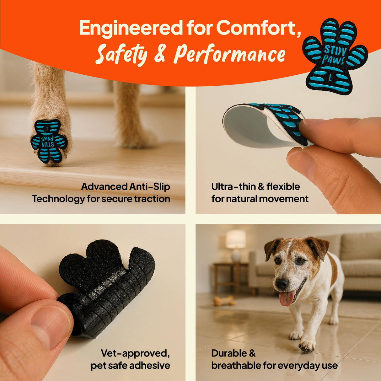 Steady Paws Anti-Slip Paw Stickers for Dogs Feet - Non-Slip Paw Pads for Traction on Hardwood & Tile Floors - Breathable Adhesive Friction Foot Grips for Senior & Injured Dogs – 24 Pads (Size S)