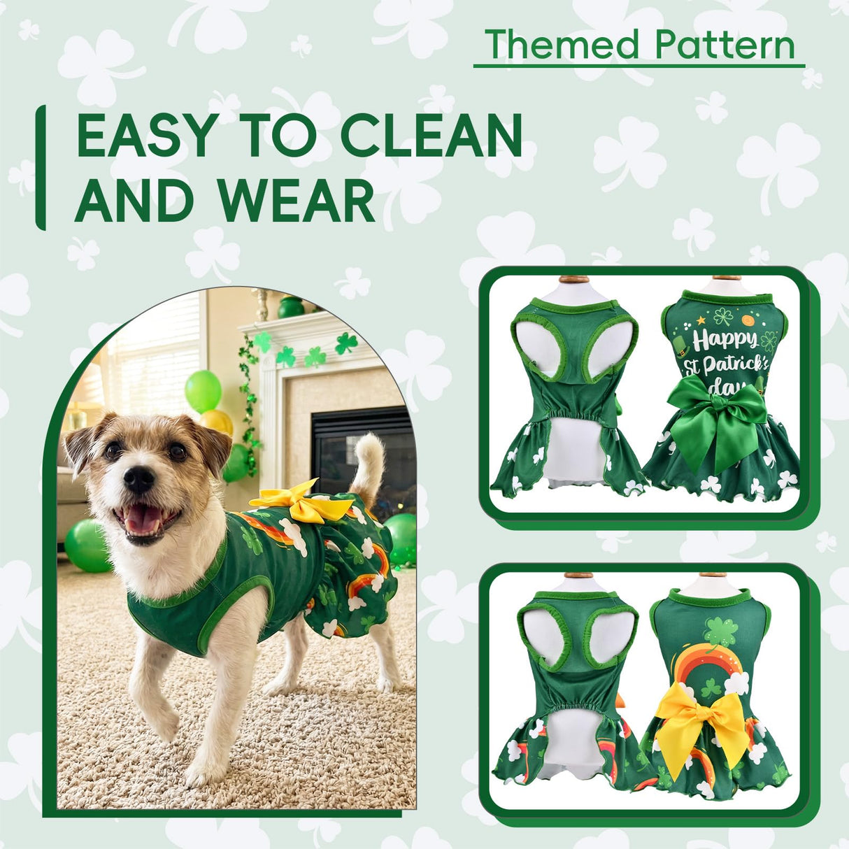 Vehomy 2-Pack Saint Patricks Day Dog Cat Dress St Patricks Clover Rainbow Puppy Dresses with Bow Pet Bowknot Shamrock Skirt Outfit Costume for Puppies Cats Small & Medium Dogs XS