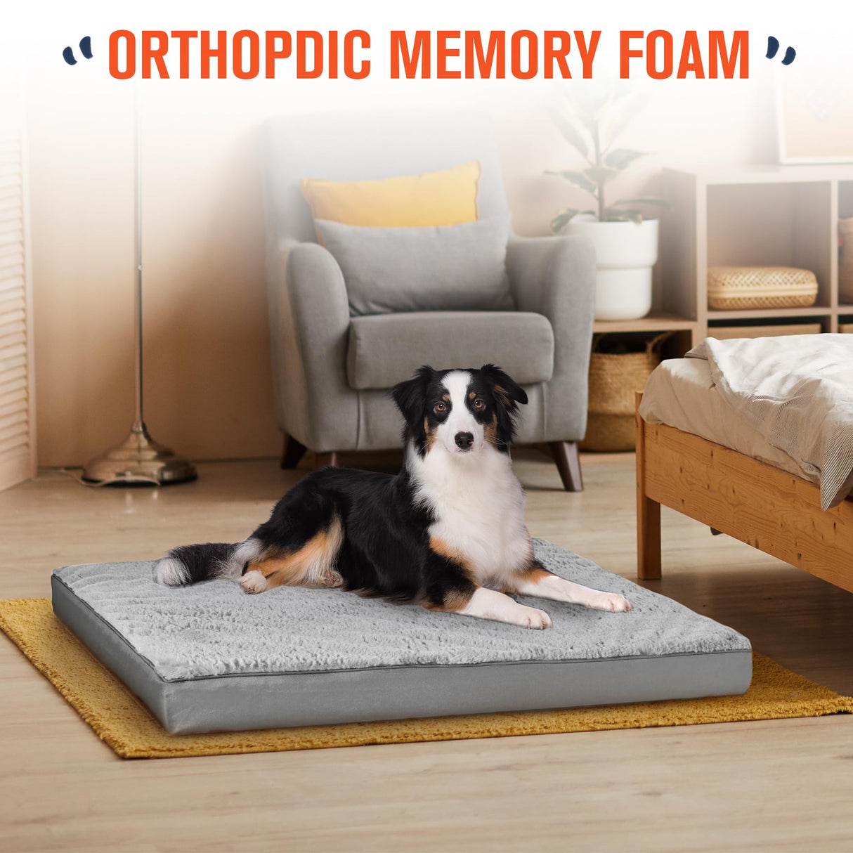 Simple Trending Orthopedic Dog Bed for Large Dogs, Egg Crate Foam & Removable Cover, Washable Pet Bed, 36 x 27 Inch, Gray