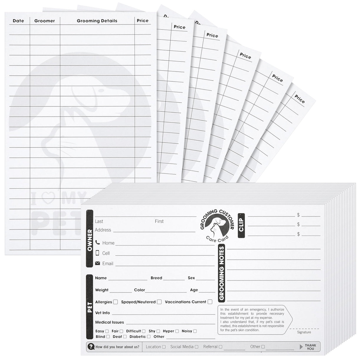 Juvale Pet Grooming Cards - Double-Sided Dog Grooming Client Cards - Pack of 100, 8 x 5 in
