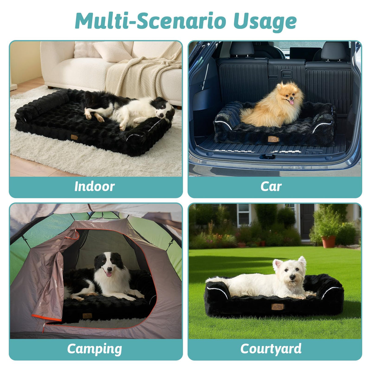 Faux Fur Orthopedic Dog Bed, Extra Large Dog Bed, Supportive Foam Pet Sofa with Waterproof Lining Cover, Washable U-Shaped Pet Couch with Anti-Slip Bottom Design, Black XXL 48x32x8 inch