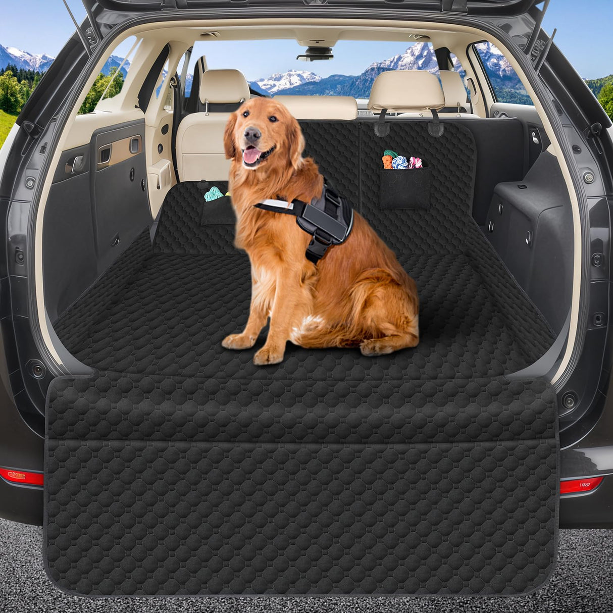 Mancro SUV Cargo Liner for Dogs, Waterproof Dog Seat Cover for SUV with Bumper Flap Protector, Durable Non-Slip Polyester Pet Trunk Cargo Cover for Vehicles, Vans, X-Large (106” L x 54” W)