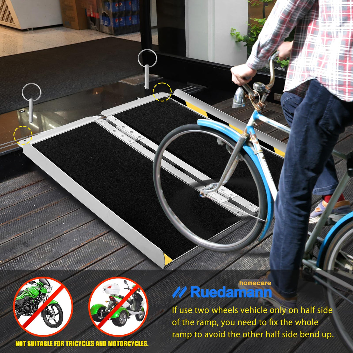 Ruedamann 4'L x 28.1" W, Holds up to 600Lbs, Wheelchair Ramp with Non-Slip Surface, Portable Aluminum Wheelchair Ramp, Folding Ramps for Wheelchairs, Home, Steps, Stairs, Handicaps, Doorways