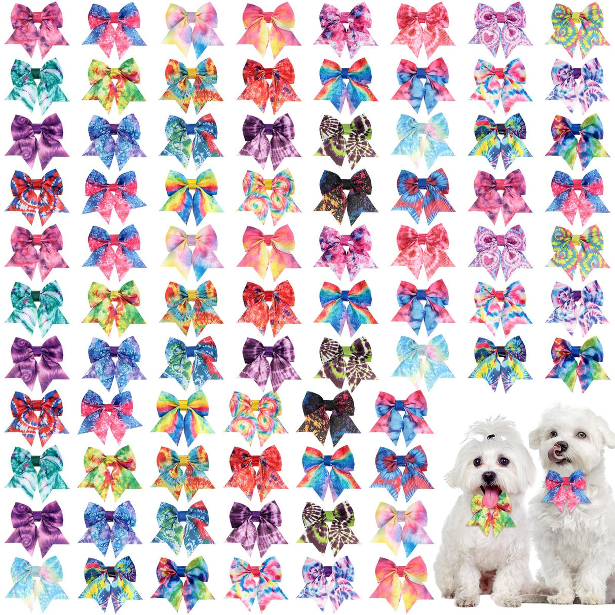 Wesiti 80 Pcs Dog Bows Ties for Small Dogs Assorted Pattern Pet Bowtie Collar Bows Cat Bowtie Collar Bowknot for Small Medium Puppy Pet Photography Grooming Party(Lively Style)