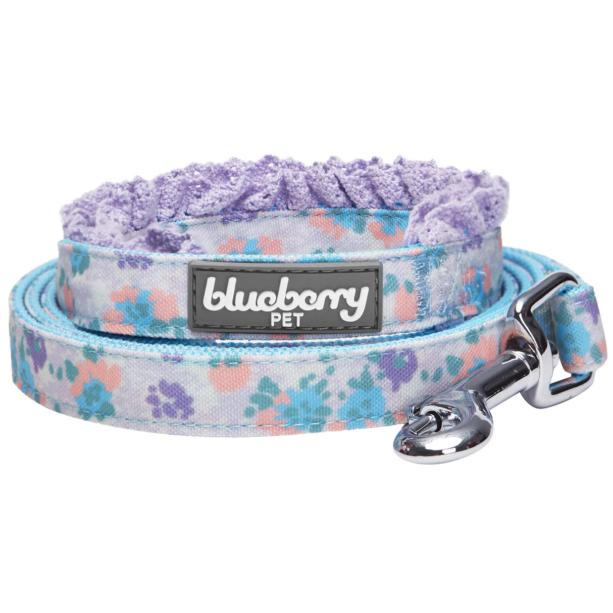 Blueberry Pet Durable Made Well Lovely Floral Print Dog Leash with Lace in Lavender, 5 ft x 5/8", Small, Leashes for Dogs