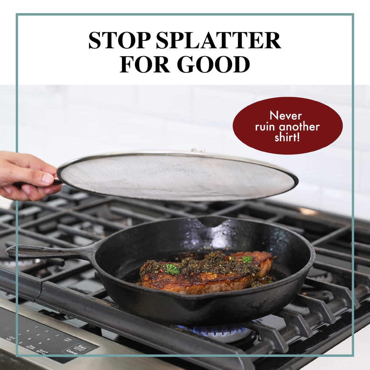 Splatter Screen for Frying Pan - 13 Inch Stainless Steel Grease Splatter Guard - Cover Oil Splash when Sizzling Bacon, Cooking Fried Chicken or Popcorn