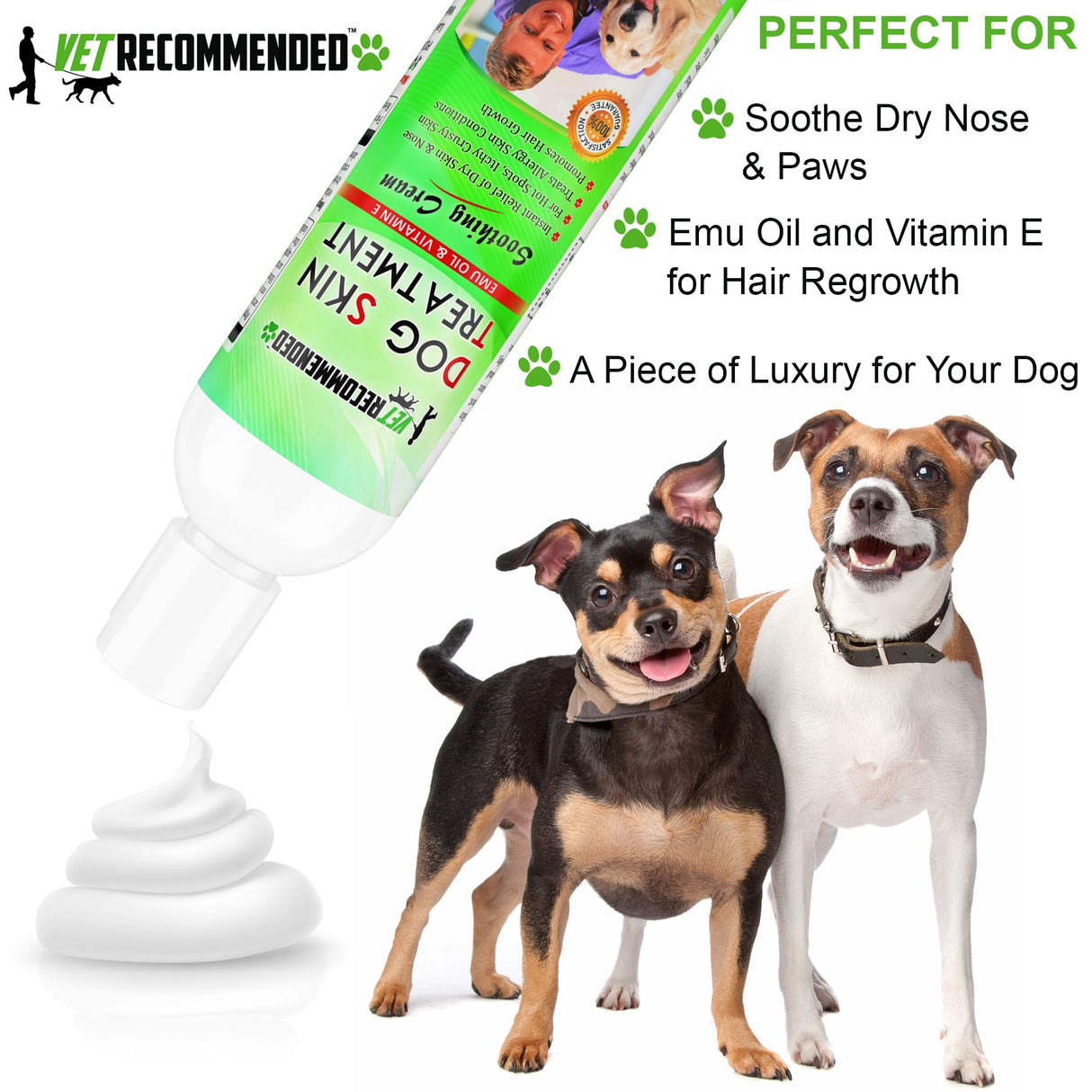 Vet Recommended Dog Dry Skin Cream & Moisturizer - Helps Dog Hair Loss Regrowth - Dry Nose & Cracked Paws - Works with Hot Spots for Dogs - 240ml (8 Oz)