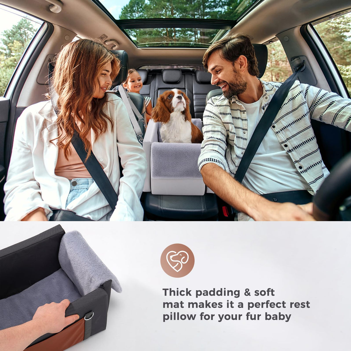 Avont Dog Car Seat for Small Dogs, Anti-Anxiety Center Console Booster Seat with Safety Straps, Soft Padded Travel Seat for Small Dogs & Cats up to 8 lbs -Light Grey
