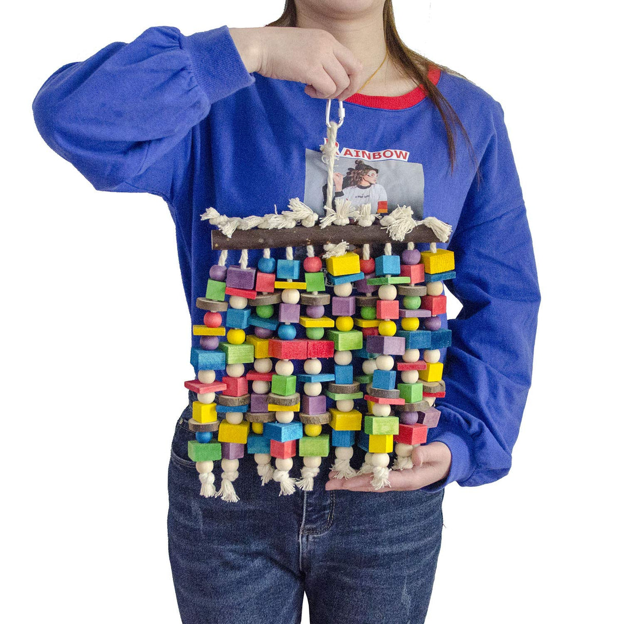 Deloky Large Bird Parrot Chewing Toy - Multicolored Natural Wooden Blocks Bird Parrot Tearing Toys Suggested for Large Macaws cokatoos,African Grey and a Variety of Amazon Parrots(15.7" X 9.8")