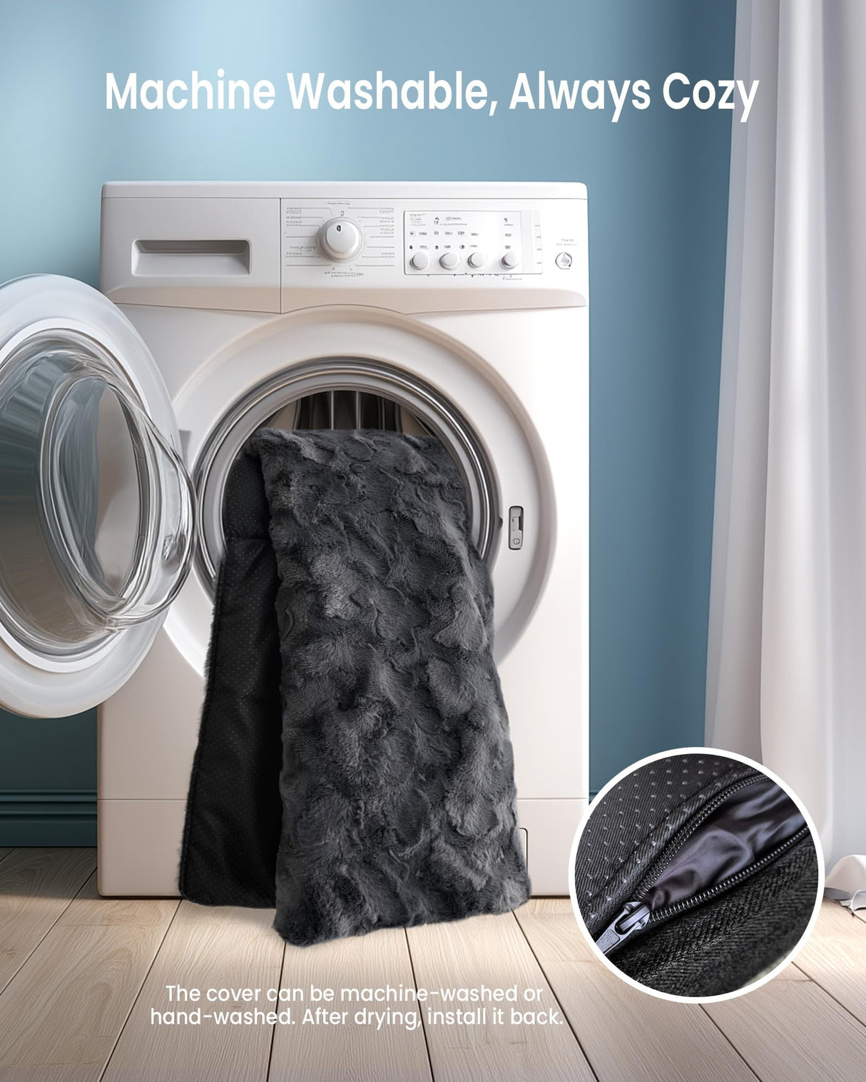 blunique Calming Large Dog Bed for Couch, 41 x 37 inch Removable Couch Cover for Dogs Washable, Non-Slip Fluffy Plush Dog Sofa Mat for Furniture Protector - Dark Grey