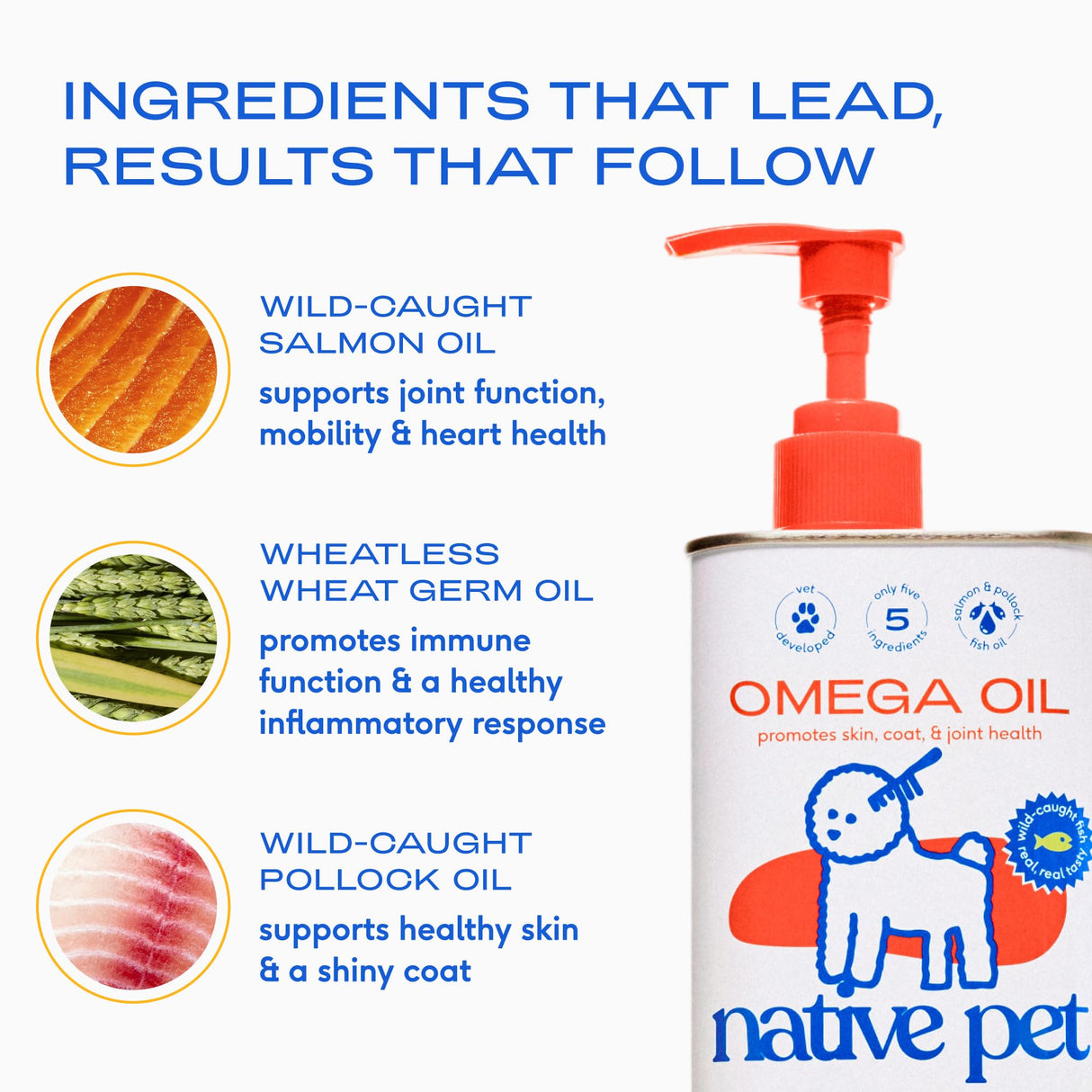 Native Pet Omega 3 Fish Oil for Dogs & Cats - Promotes Healthy Skin, Shiny Coat, & Strong Joints - Made with Wild Alaskan Salmon Oil for Dogs – Tasty, Fast-Absorbing Omega 3 6 9 Liquid Supplement-16oz
