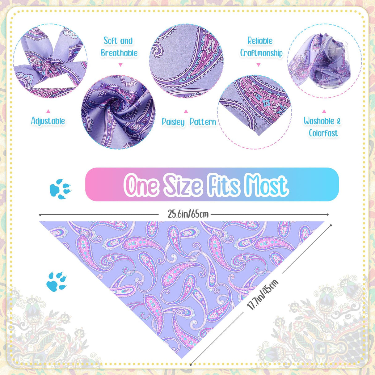 Sanwuta 100 Pcs Paisley Dog Bandana Bulk Pet Triangle Scarf Bibs Bandanas for Dogs Washable Puppy Kerchief Adjustable Grooming Supplies for Small Medium Large Seasonal Cat Costume Accessories