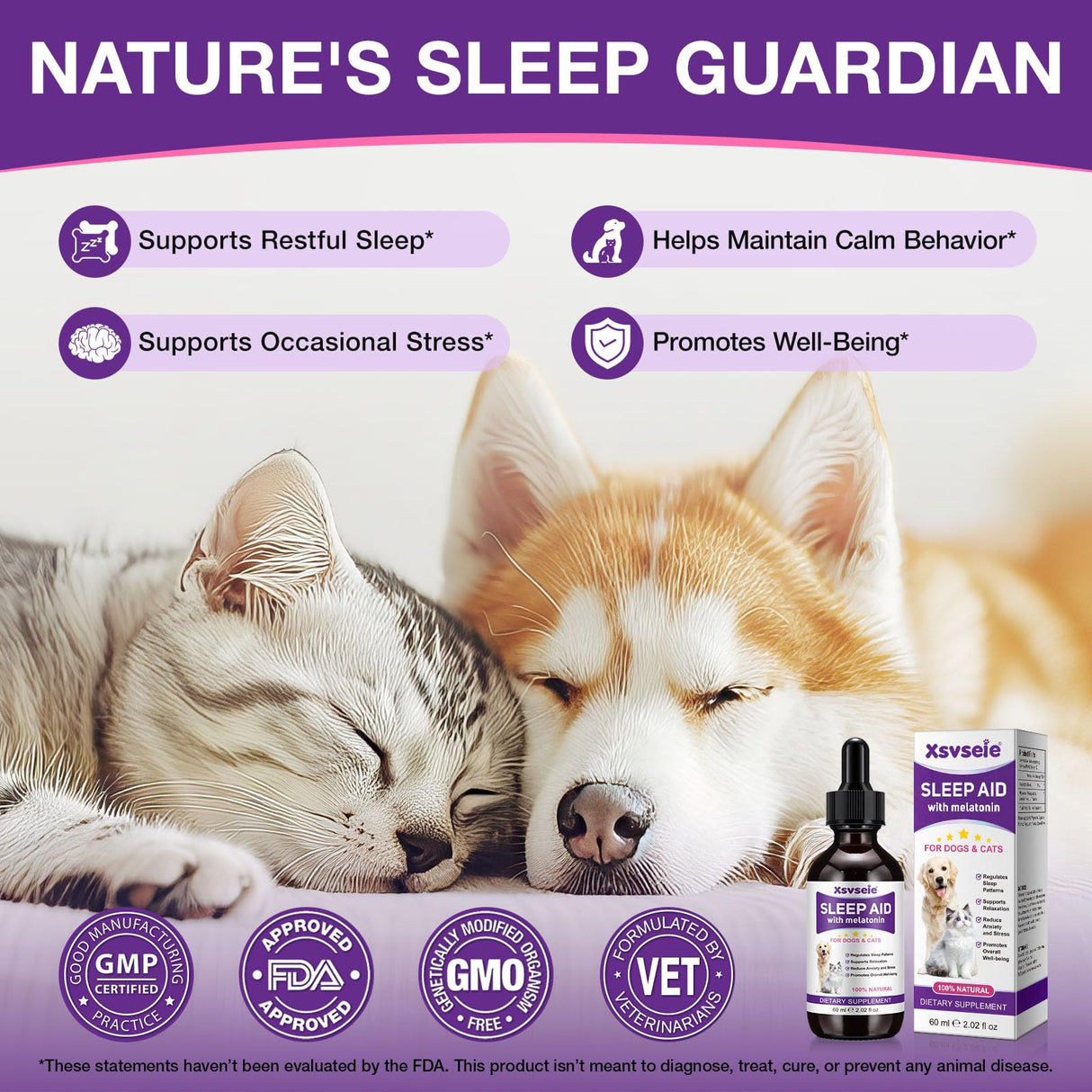 Melatonin for Pets, Melatonin for Dogs, Sleep Aid for Dogs, Melatonins for Cats, Support Aanxiety & Stress Relief, Promotes Relaxation and Deep Sleep, 2Oz Chicken Flavor