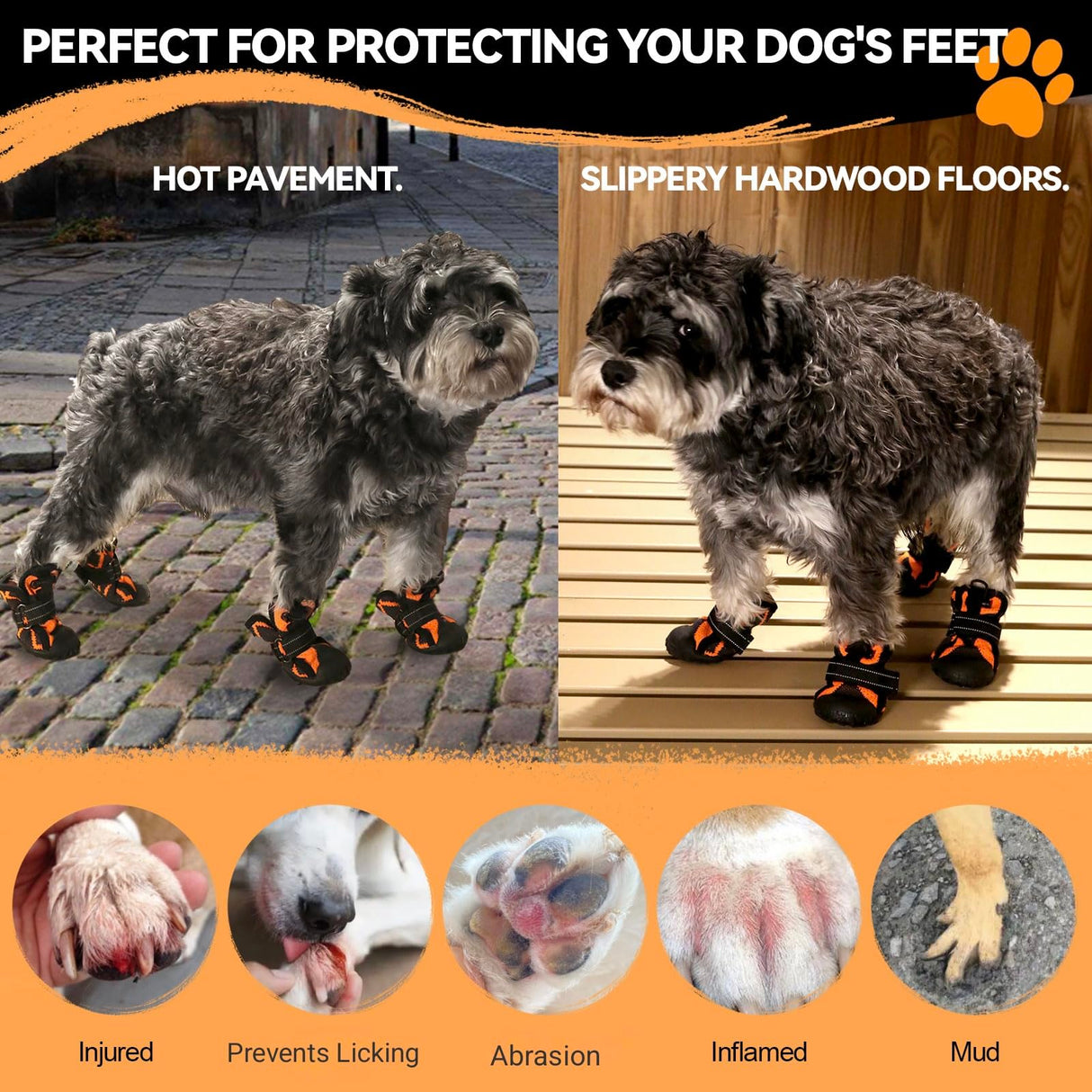 Furmate Dog Shoes for Large Small Medium Dogs,Waterproof Dog Boots & Paw Protectors with Breathable Mesh for Summer Hot Pavement,Anti-Slip Dog Booties for Hiking Hardwood Floors Winter Snow (Orange-1)