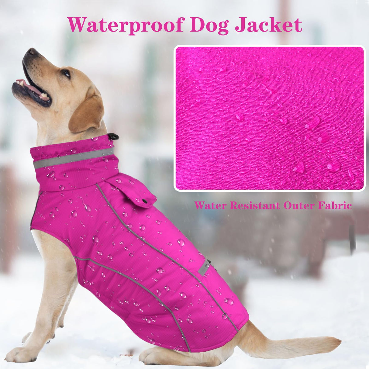 Doglay Waterproof Dog Coat, Reflective Dog Winter Jacket with Pocket & Turtleneck, Warm Puppy Snow Jacket for Small Medium Large Dogs - Pink, XL
