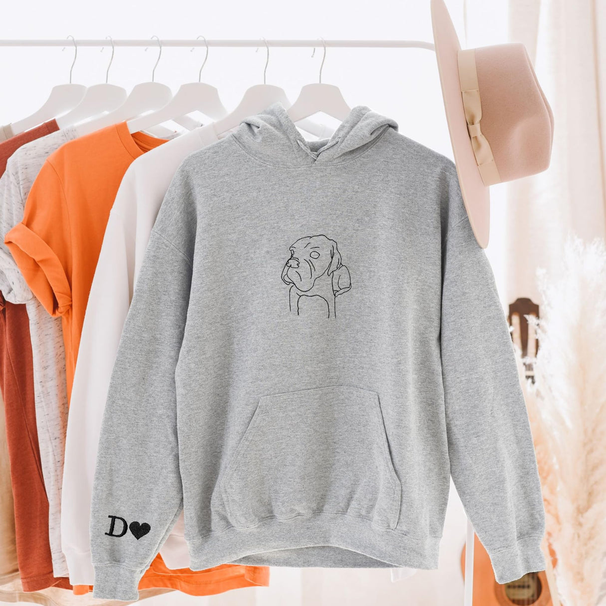 GodLover Custom Dog Mom Embroidered Sweatshirt, Personalized Pet Portrait Line Art Hoodie, Minimalist Dog Face Crewneck, Gift for Women, Pet Lovers, Birthday, Christmas