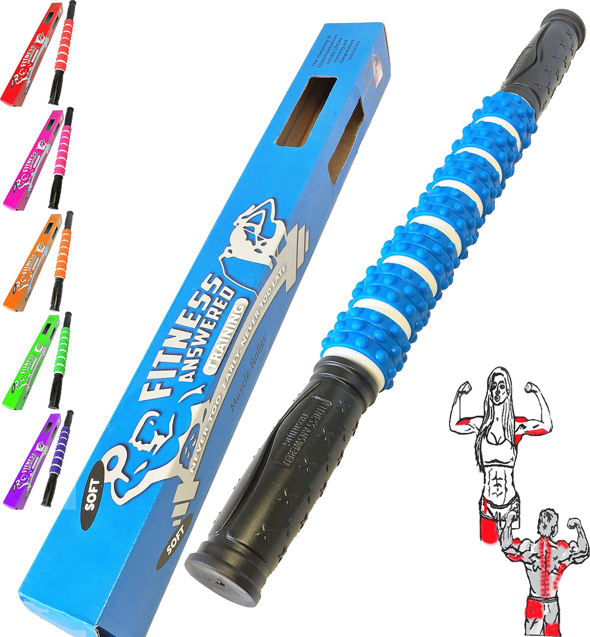 It Band Roller Muscle Roller Massage Stick for Legs Foam Roller for Shin Splints Muscle Roller Stick Massage Stick Shin Roller Stick Roller for Sore Muscles Calf Roller - Blue, Elite Rubber