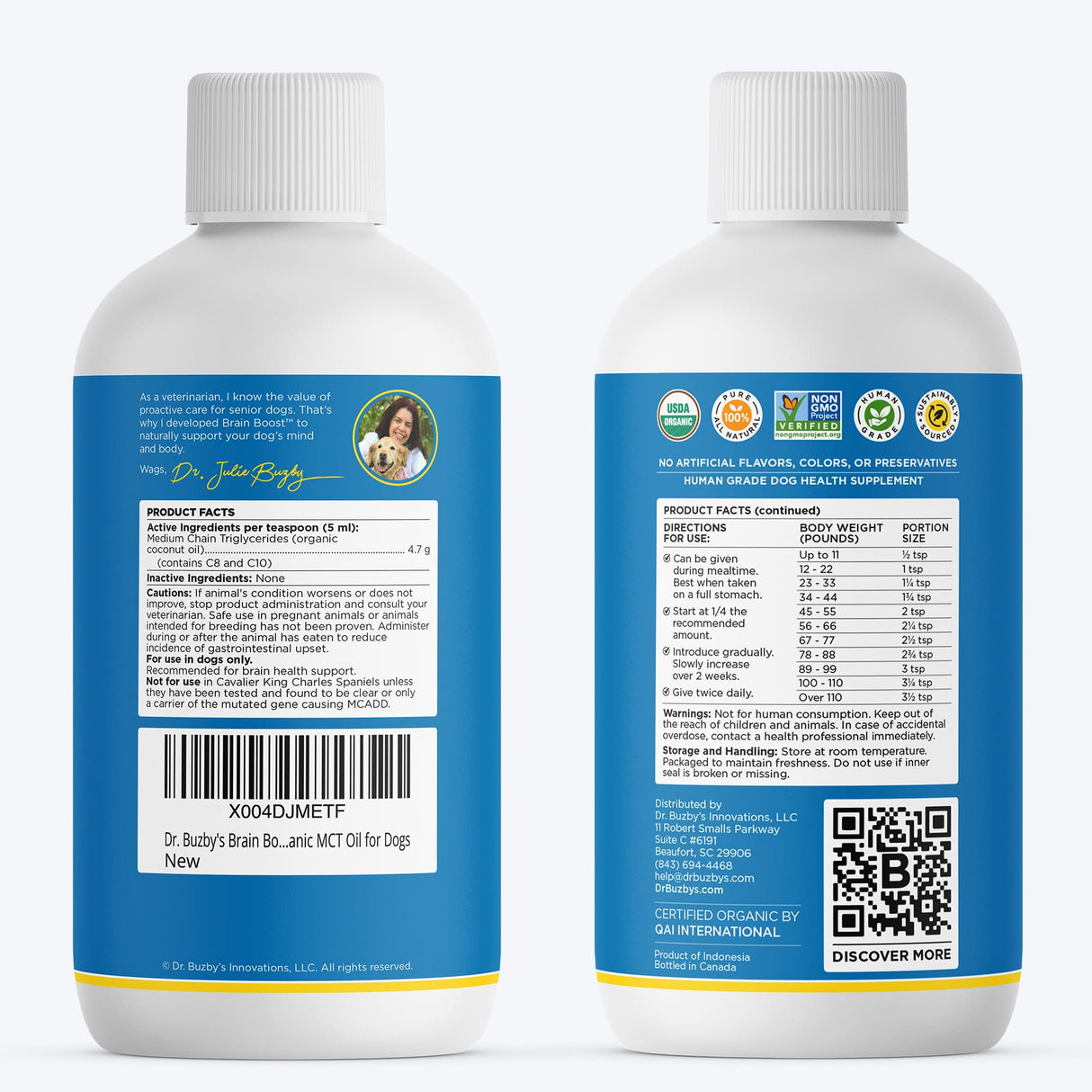 Dr. Buzby’s Brain Boost Organic MCT Oil for Dogs, 16 Oz Human Grade MCTs C8, C10, Senior Dog Dementia, Made from Pure Organic Coconut Oil, Medium Chain Triglyceride Liquid Dog Supplement