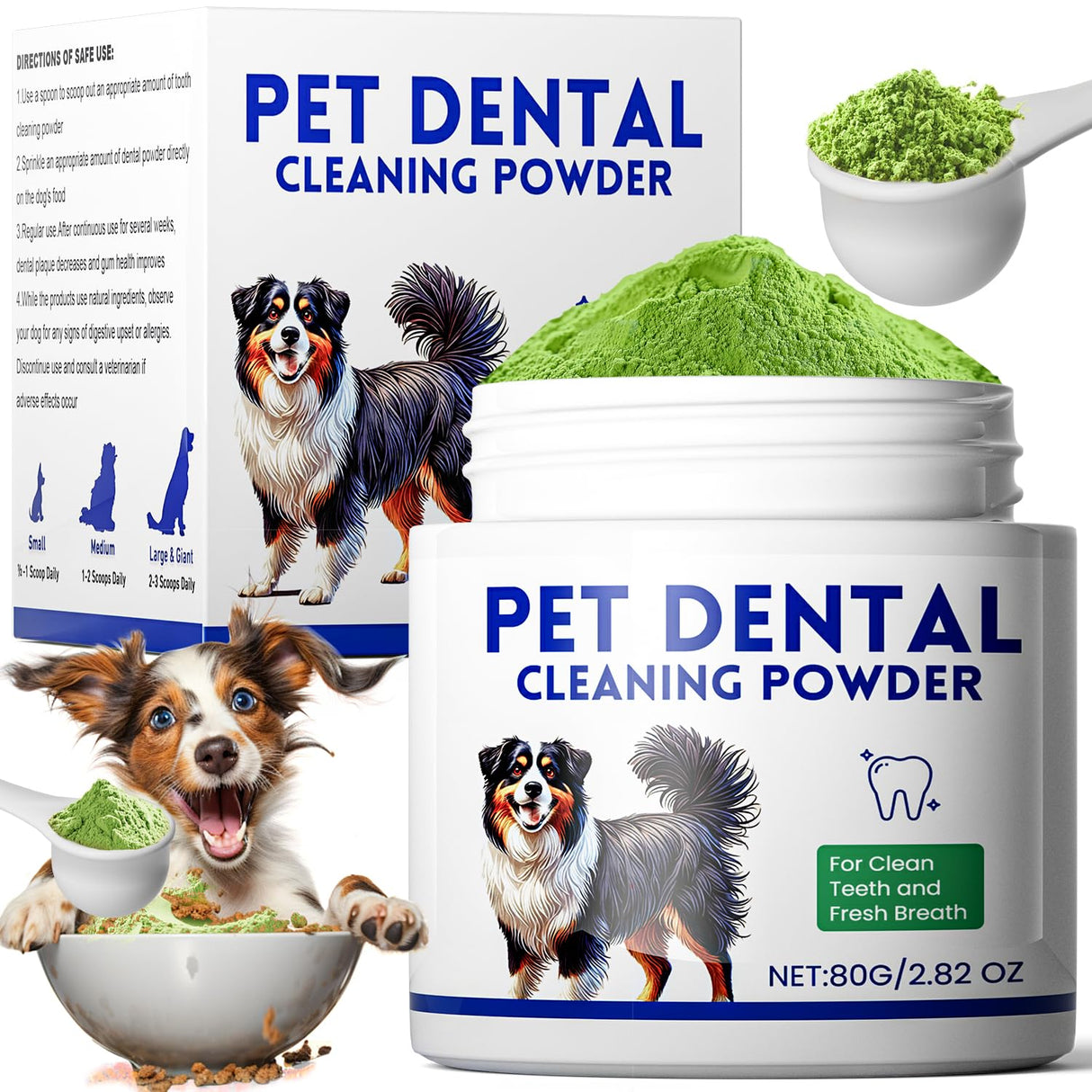 Dog Dental Powder, Dog Teeth Cleaning Powder, Targets Tartar & Reduces Plaque & Bad Breath - Teeth Cleaning Made Easy Eliminate - Meat-Flavored Formulated