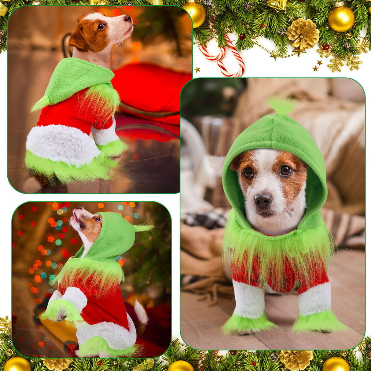 Abbylike Dog & Cat Christmas Outfit - Green Hoodie Shirt with Hat for Dogs & Cats - Cosplay Party as Shown