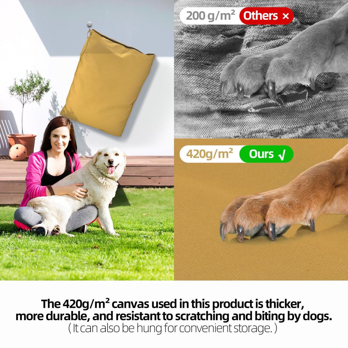 Sytopia 36 Inch Waterproof Canvas Outdoor Dog Bed for Large and Medium Dogs, Washable Removable Cover, Indoor Outdoor Patio Pet Pad, Yellow