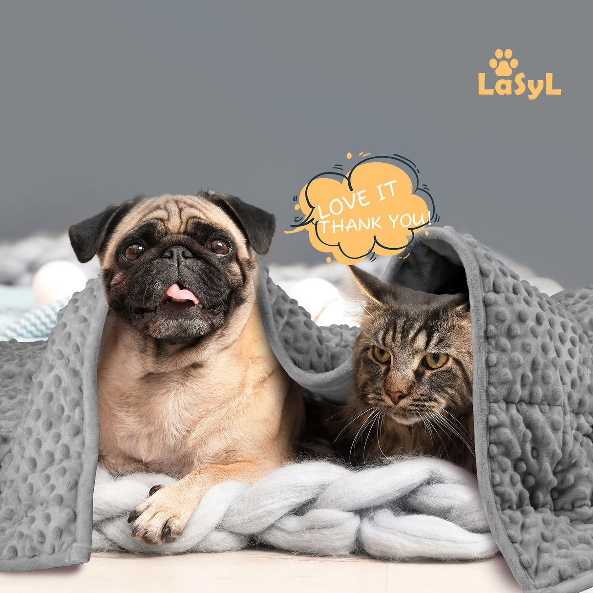 LaSyL Weighted Blanket for Pets | Thunder Blanket for Dogs Anxiety | Premium Soft Minky | Relaxation & Calming & Anti Anxiety | Used in Car, Bed, Couch | Dark Grey, Washable Medium 32" L x 40" W