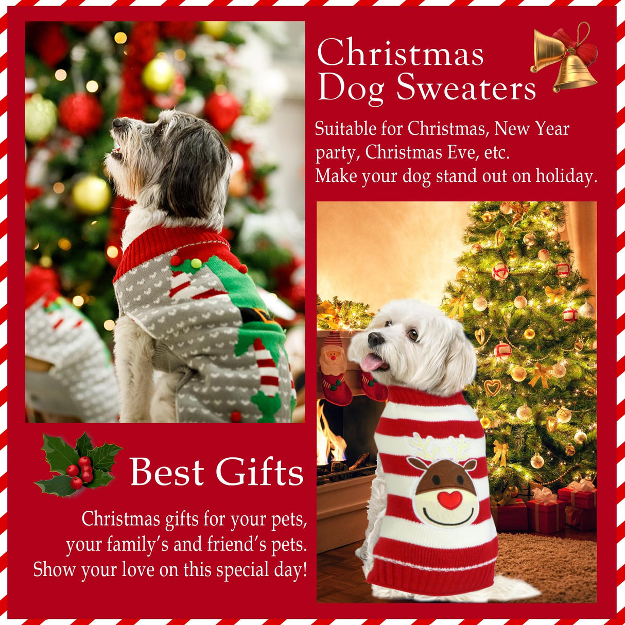 4 Pack Dog Christmas Sweater, GOYOSWA Dog Christmas Outfit Holiday Sweater Santa Snowman Reindeer Elf Knitted Sweaters for Small Medium Large Dogs Pets (Medium)