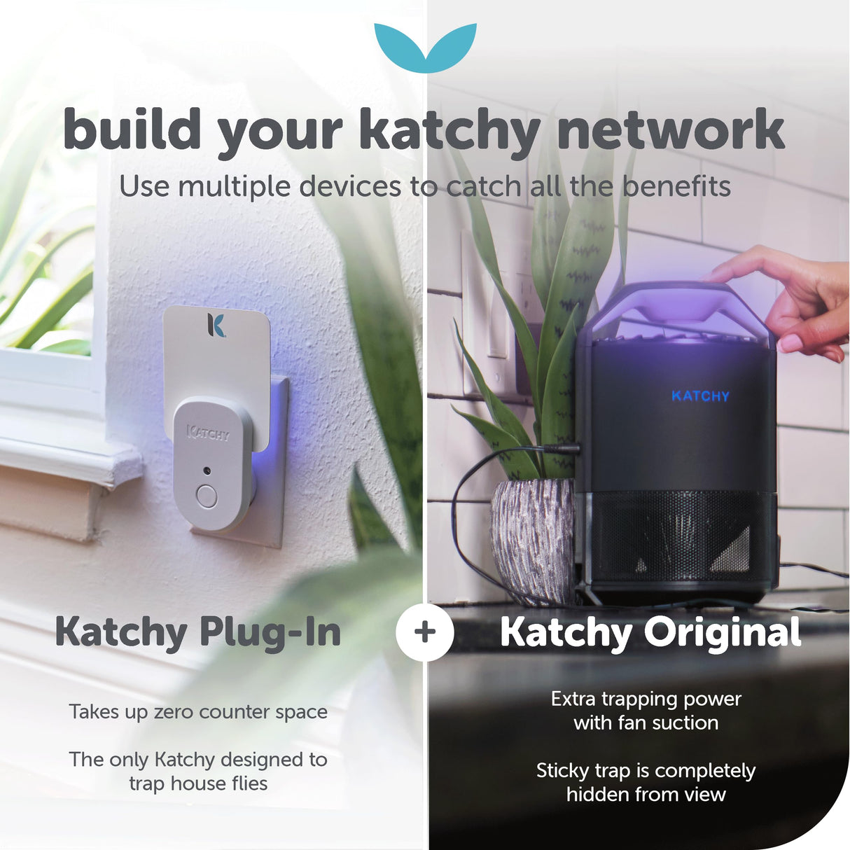 Katchy Plug-in Fly Trap Indoor – Blue Light Bug Catcher for Mosquito, Gnat, Fruit Fly & Small Moth – Chemical-Free & Eco-Friendly – All Indoor Areas: Kitchen, Living Room & Plants (2 Pack)
