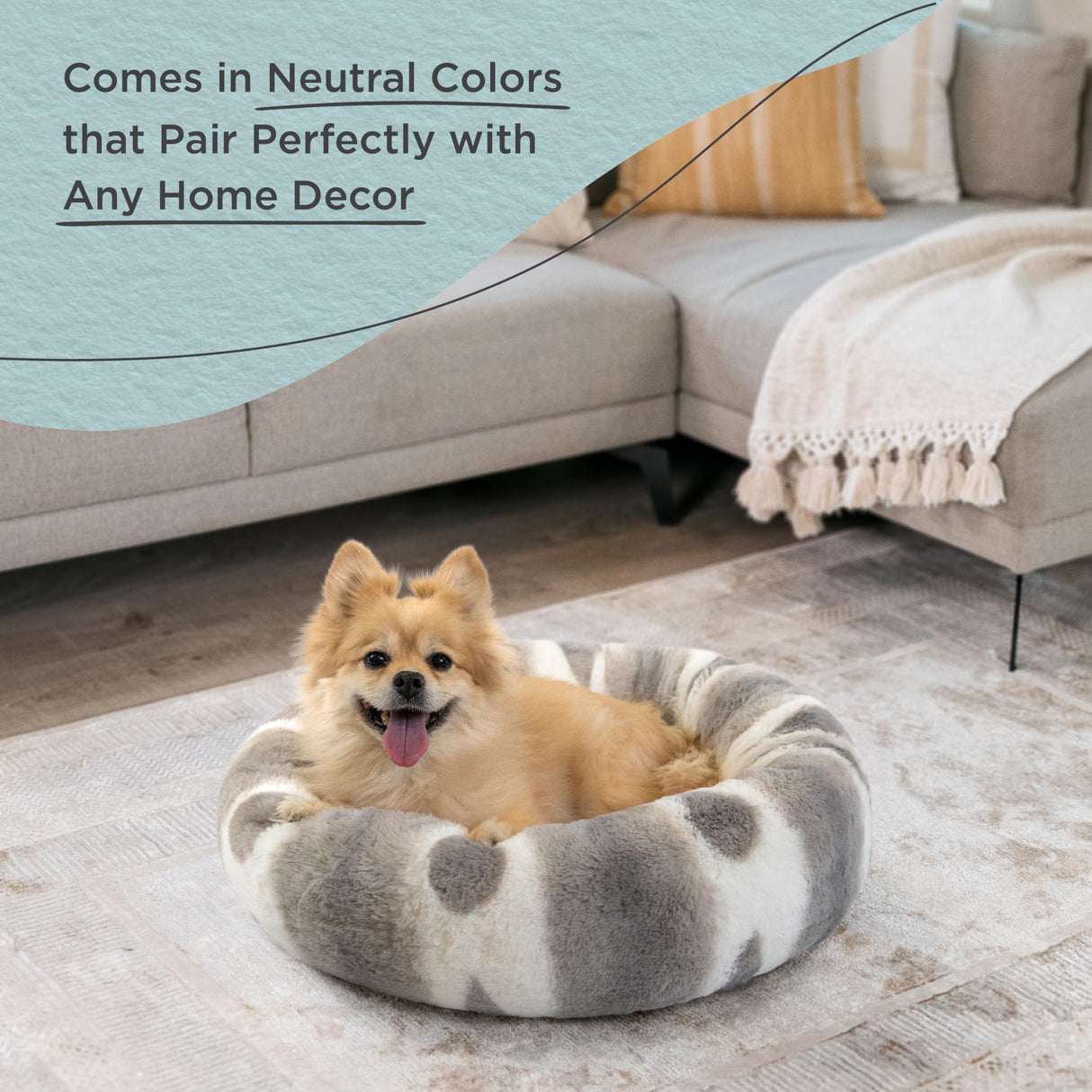 Best Friends by Sheri Patterned Lux Faux Fur Calming Donut Dog Bed, Gray, Small, 23x23
