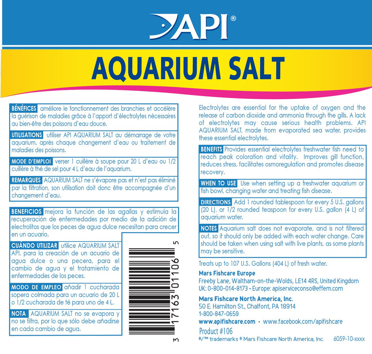 API Aquarium Starter Bundle Pack: One (1) API QUICK START 16 oz., one (1) API STRESS COAT 16 oz., one (1) API AQUARIUM SALT 16 oz.