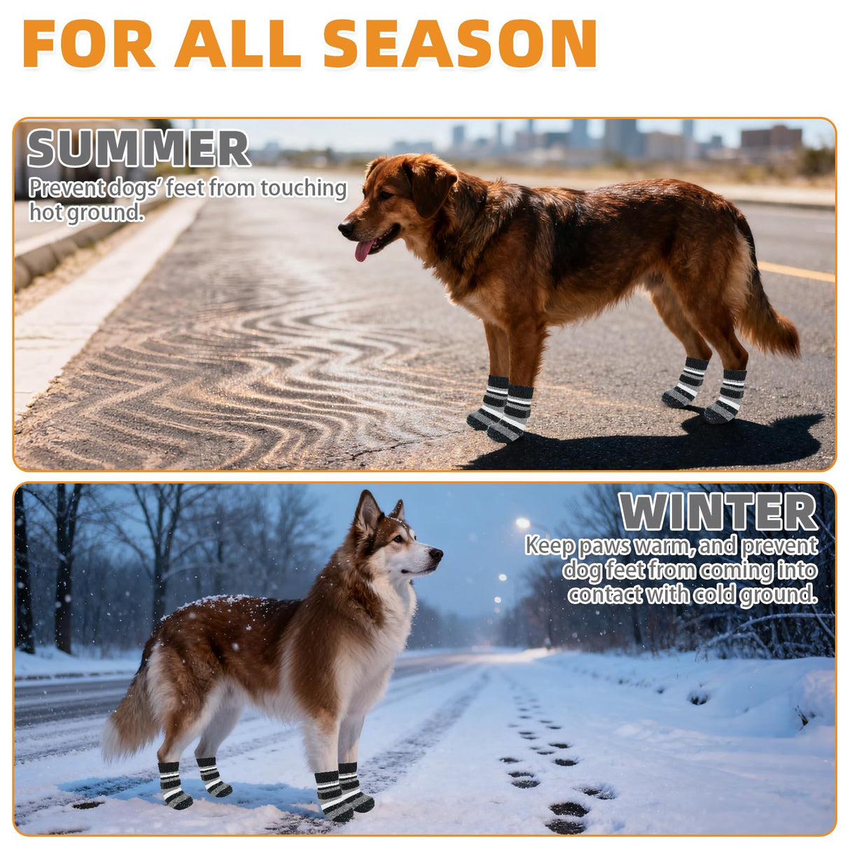 KOOLTAIL Anti Slip Dog Socks to Prevent Licking Paws and Slipping, Extra-Thick Grip Pet Boots & Paw Protectors, Winter Warm Puppy Shoes Booties for Hardwood Floors Small Medium Large Senior Dogs,XL