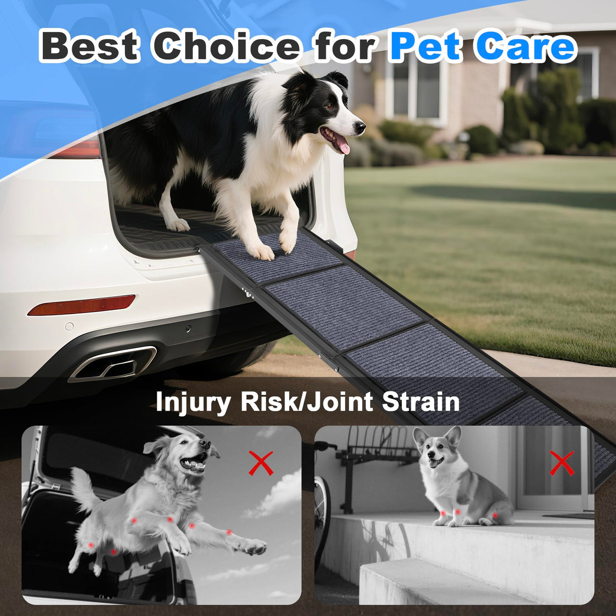COSIEST Dog Ramp for Car, 70.9" L x 19.7" W Extra Wide Folding Dog Ramp for Large Dogs Up to 250LBS, Portable Pet Steps with Non-Slip Surface for SUV, Bed