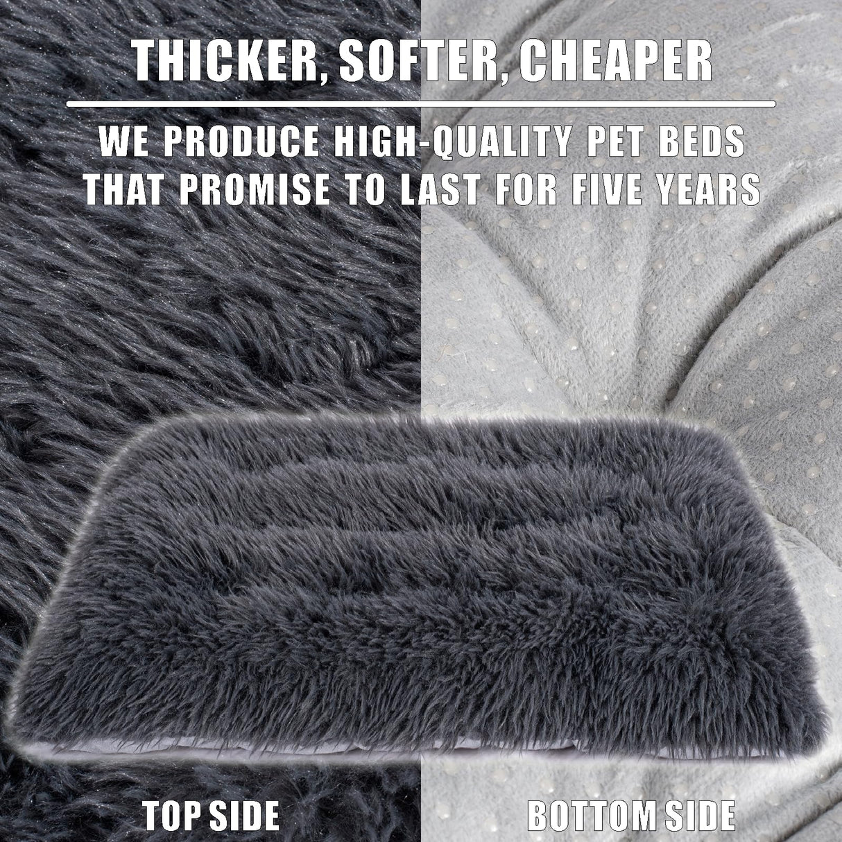 Machine Washable Dog Bed, Deluxe Plush Dog Crate Pad and Cat Bed, Anti-Slip Bottom Kennel Pad Mat, Fuzzy Pet Beds for Large, Medium, Small Dogs Breeds (Dark Grey, 36.0"L x 24.0"W x 3.0"Th x 1 Pack)