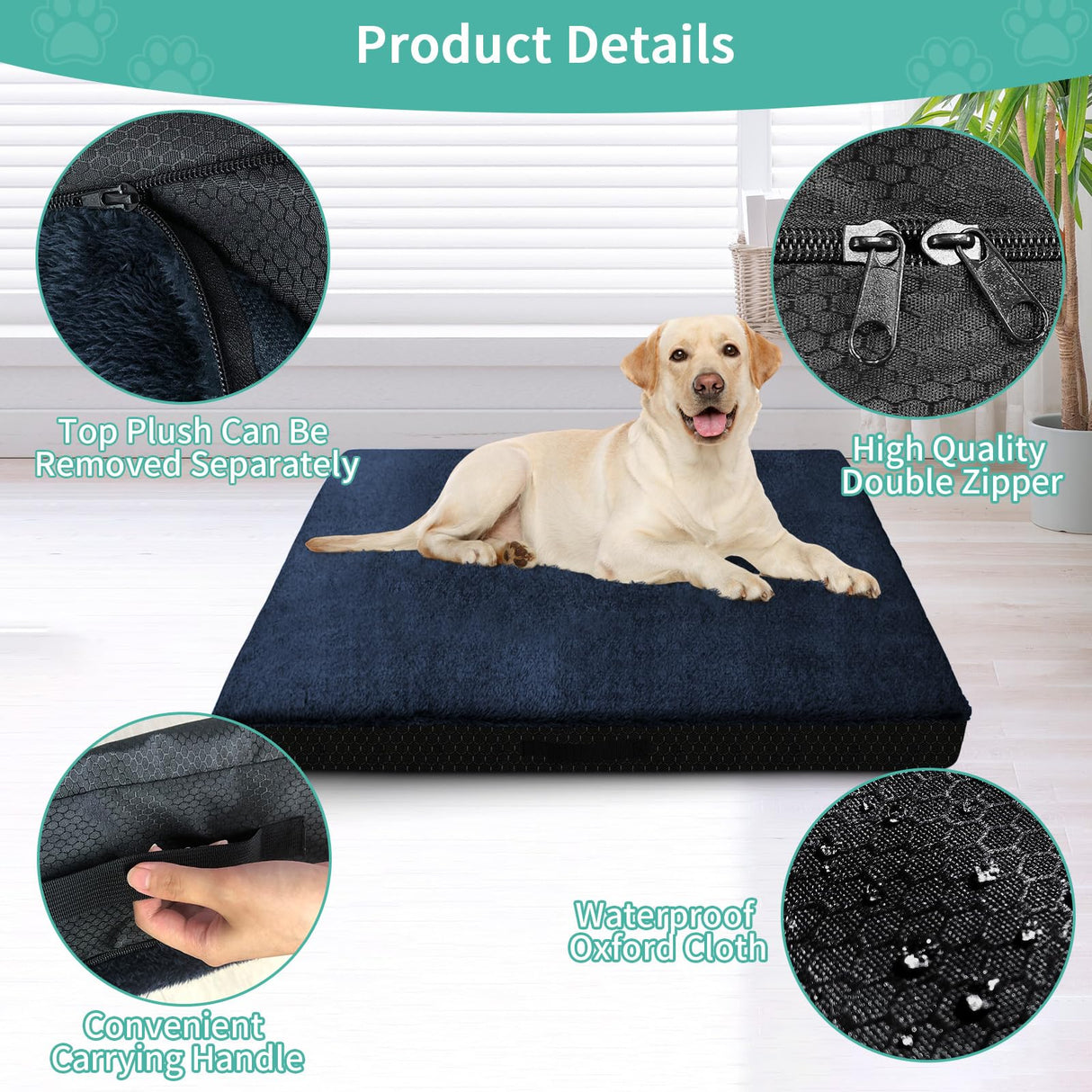 COSHNIBI Dog Bed Covers Replacement Washable,Waterproof Bed Covers Soft Plush Replacement with Zipper & Removable for Dog/Cat 44''Lx32''Wx4''H-Navy Blue