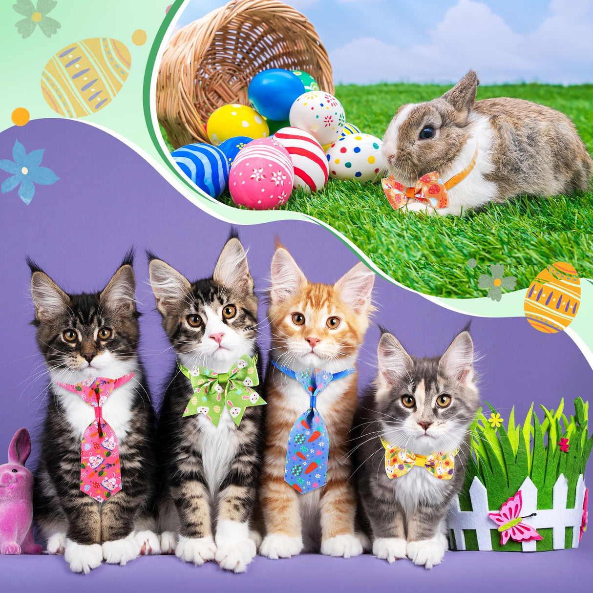 Aliceset 240 Pcs Easter Dog Bows Tie Collar Bulk Spring Adjustable Flower Pet Neckties for Dog Cat Grooming Accessories and Pet Festival Holiday Party
