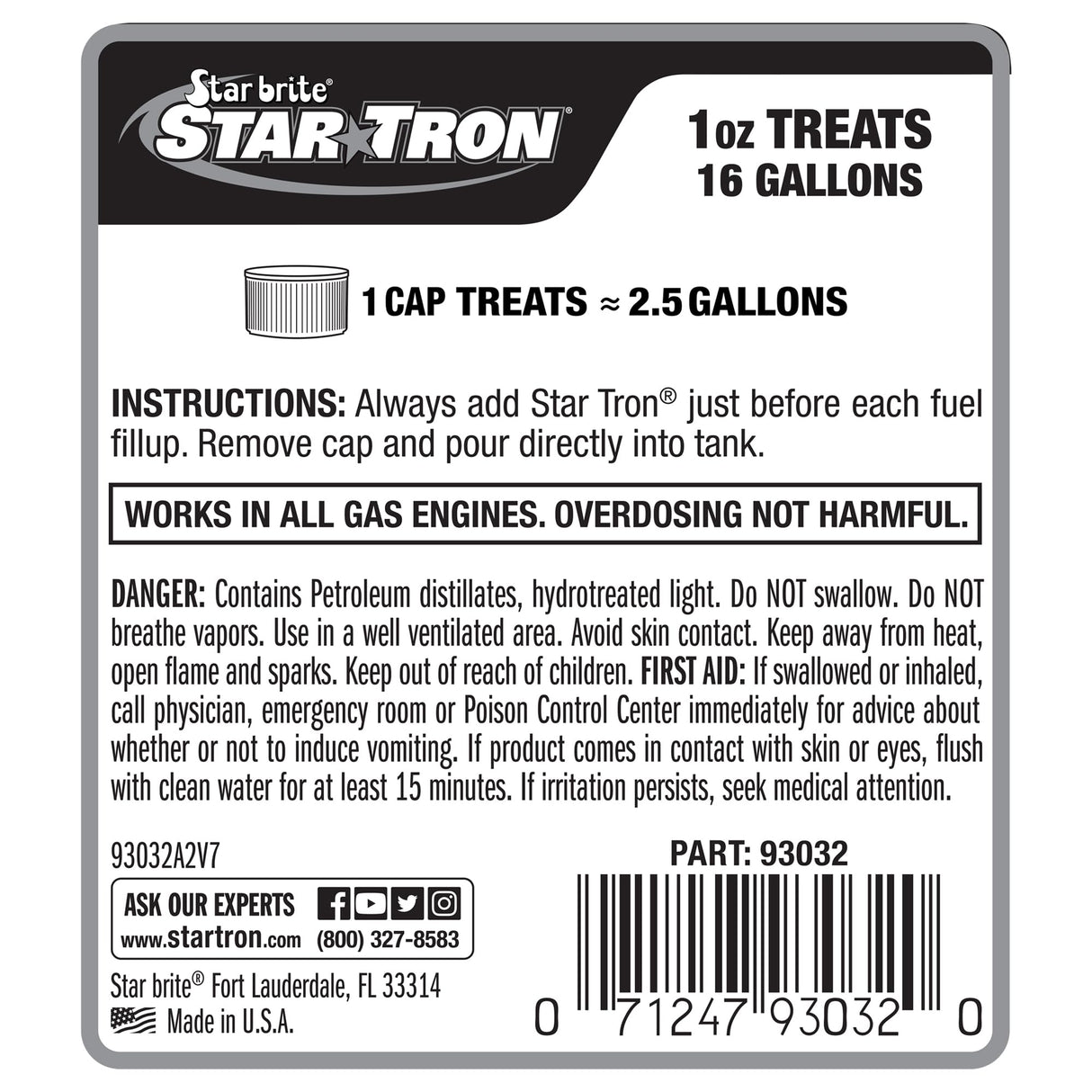 STAR BRITE Star Tron Enzyme Fuel Treatment - Concentrated Formula 32 Fl. Oz. – Treats up to 512 Gallons - Fuel Stabilizer & Treatment, Gasoline Stabilizer, Star Tron Marine Enzyme Fuel Treatment