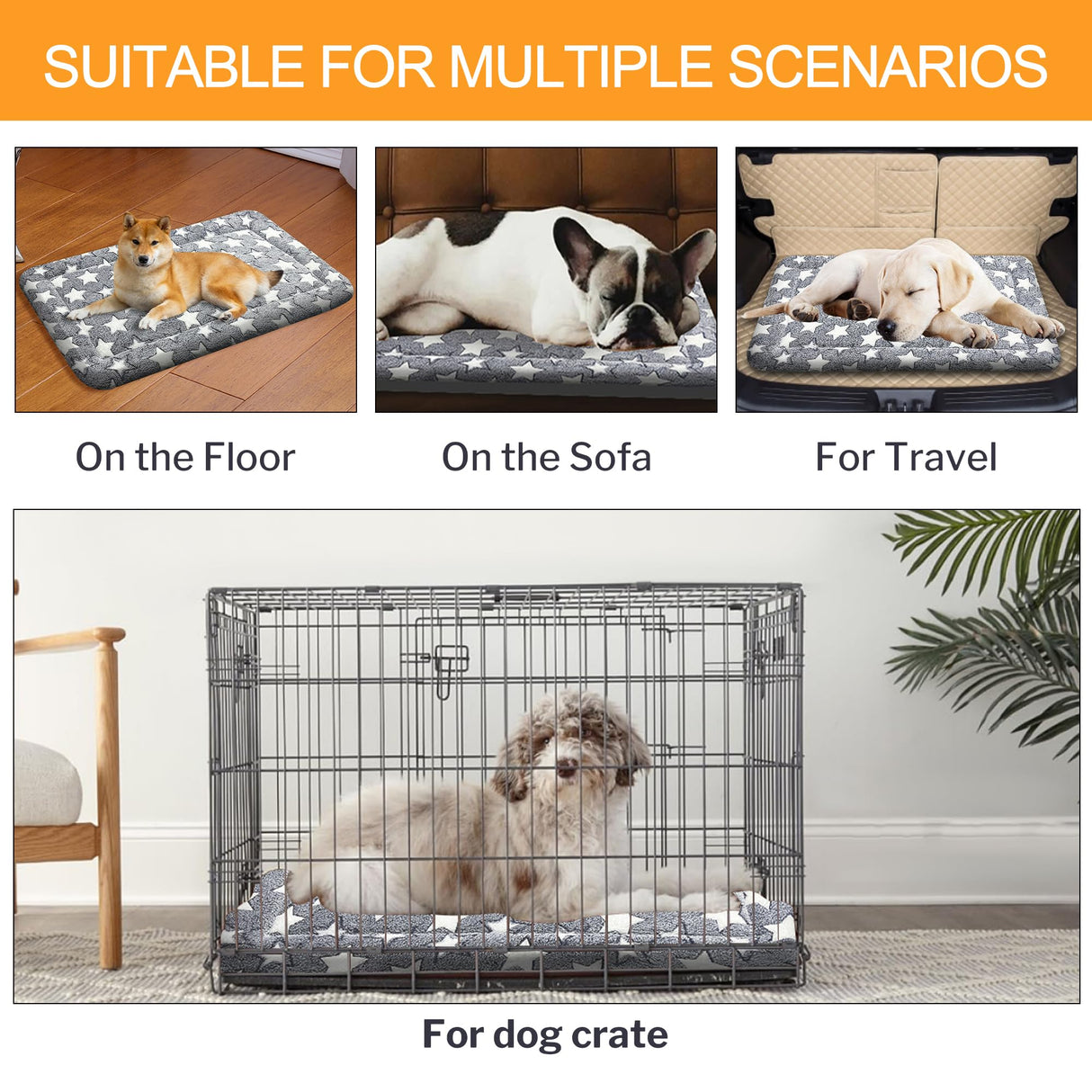 WITTOP Washable Dog Bed Plush Orthopedic Outdoor Crate Mat with Non-Slip Bottom,Luxe Soft Kennel Pad for Pets, Cozy Cage Cushion & Pet Sleeping Mattress Large Sized,Medium,Small Dogs,36 x 24 inch,Grey