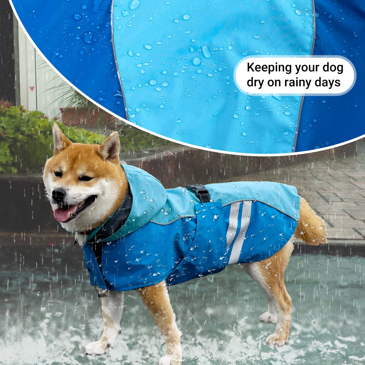 Cosibell Dog Raincoat for Medium Large Extra Large Dogs, Waterproof Rain Jacket with Reflective Strap, Lightweight Hoodies Full-Body Coverage Dry Clothes (L, Blue)