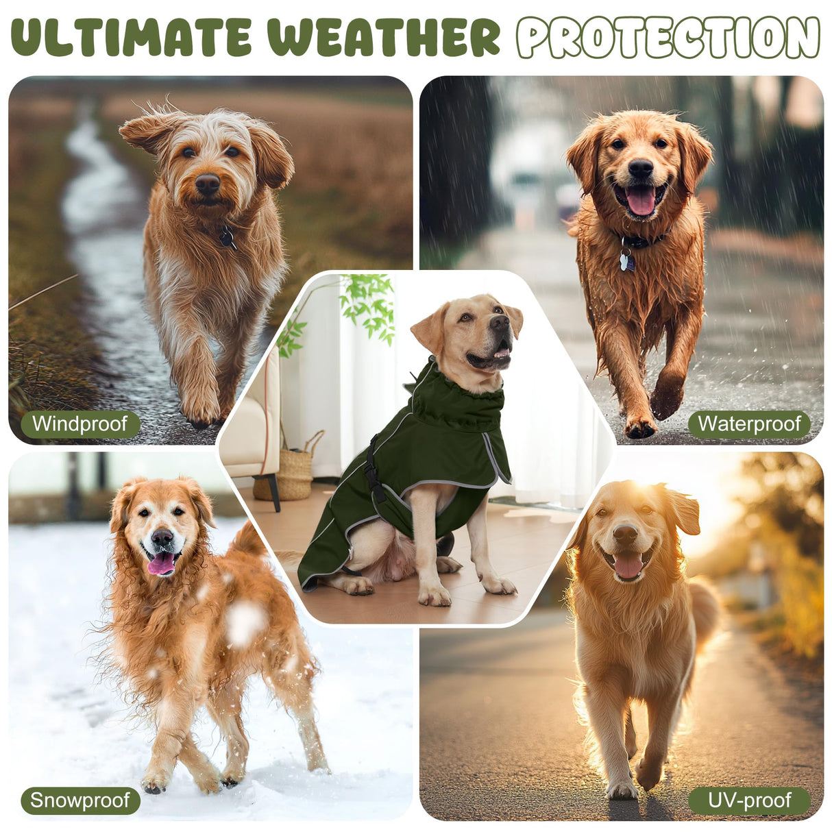 HezzLuv Dog Raincoat, Waterproof Dog Coat with Reflective Straps, Leash Hole & Polar Fleece Lining, Winter Snow Rain Coat for Small, Medium & Large Dogs, Warm, Windproof Vest Jackets