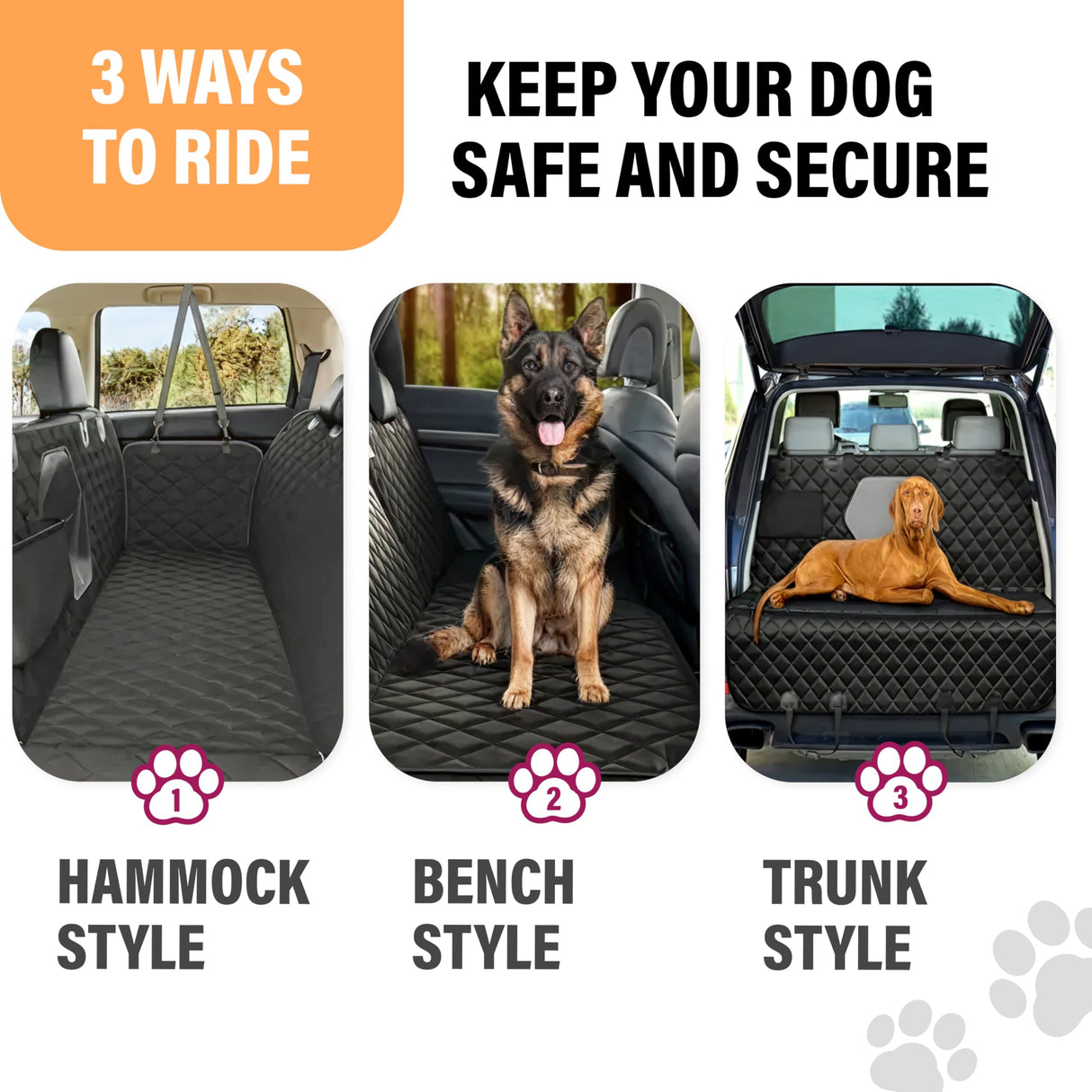 Active Pets Dog Car Seat Cover for Back Seat, Waterproof Pet Protection Hammock, SUV Truck Car Backseat Protector with Safety Features, Black