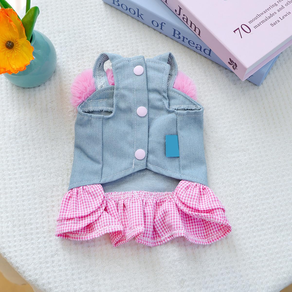 Dog Denim Vest Dress Cute Flower Puppy Vintage Jean Shirt Jacket Small Dog Girl Stylish Costume Chihuahua Pomeranian Yorkie Teacup Clothes Christmas Holiday Birthday Cat Outfits