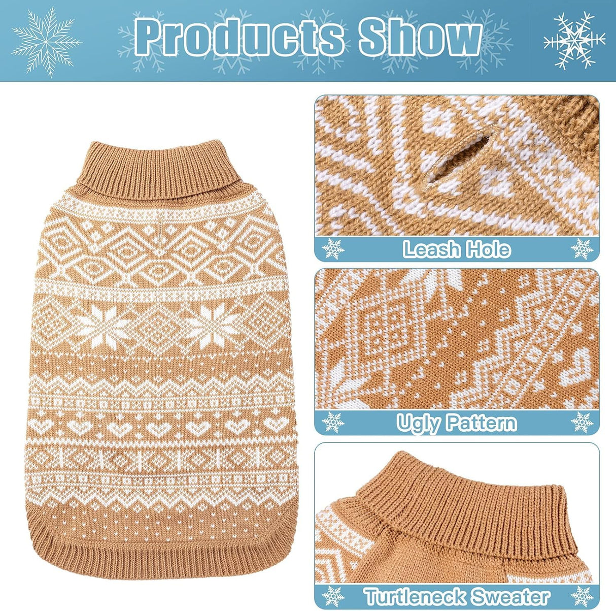 HOMIMP Dog Sweater Argyle - Warm Winter Clothes Puppy Soft Coat, Ugly Dog Sweater for Small Medium and Large Dogs, Pet Clothing Boy Girl, Cream 2XL