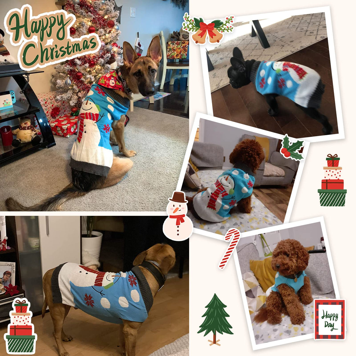 DOGGYZSTYLE Pet Christmas Dog Sweaters Cute Animal Snowman Printed Puppy Xmas Costumes Winter Warm Turtleneck Jumpers Puppy Knitted Clothes Cat Outfits (XXL, Blue Snowman)