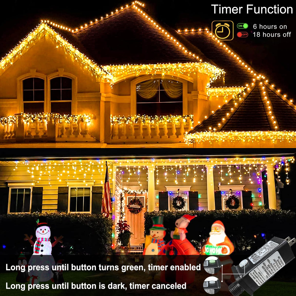 Christmas Icicle Lights Outdoor - 99ft 1216 LED 8 Modes Hanging Dripping Icicle String Lights with 228 Drops, Plug in Waterproof Timer Memory for Home Holiday Yard Wedding Party Indoor, Warm White