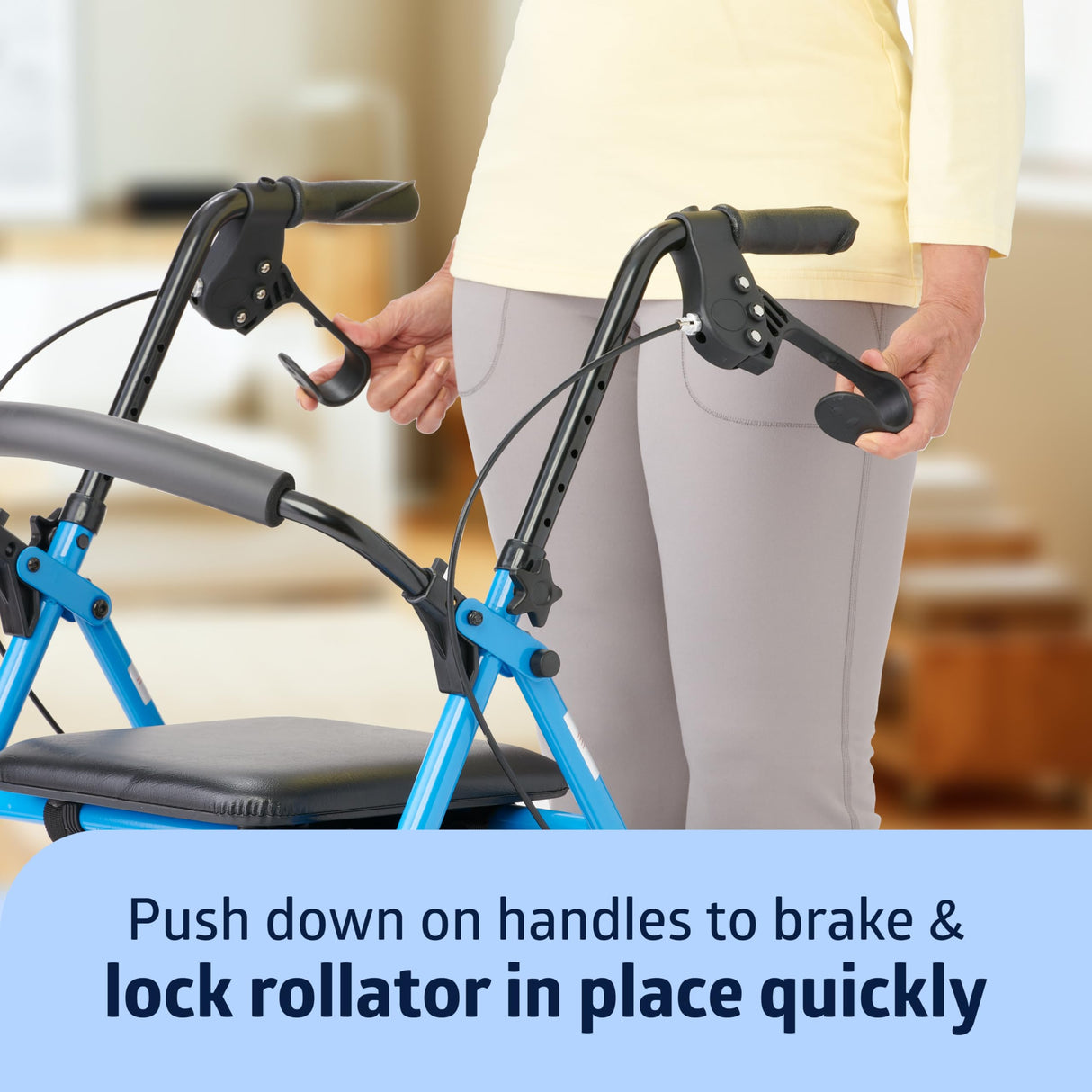 Medline Standard Steel Folding Rollator Adult Walker with 8" Wheels, Supports up to 350 lbs, Light Blue
