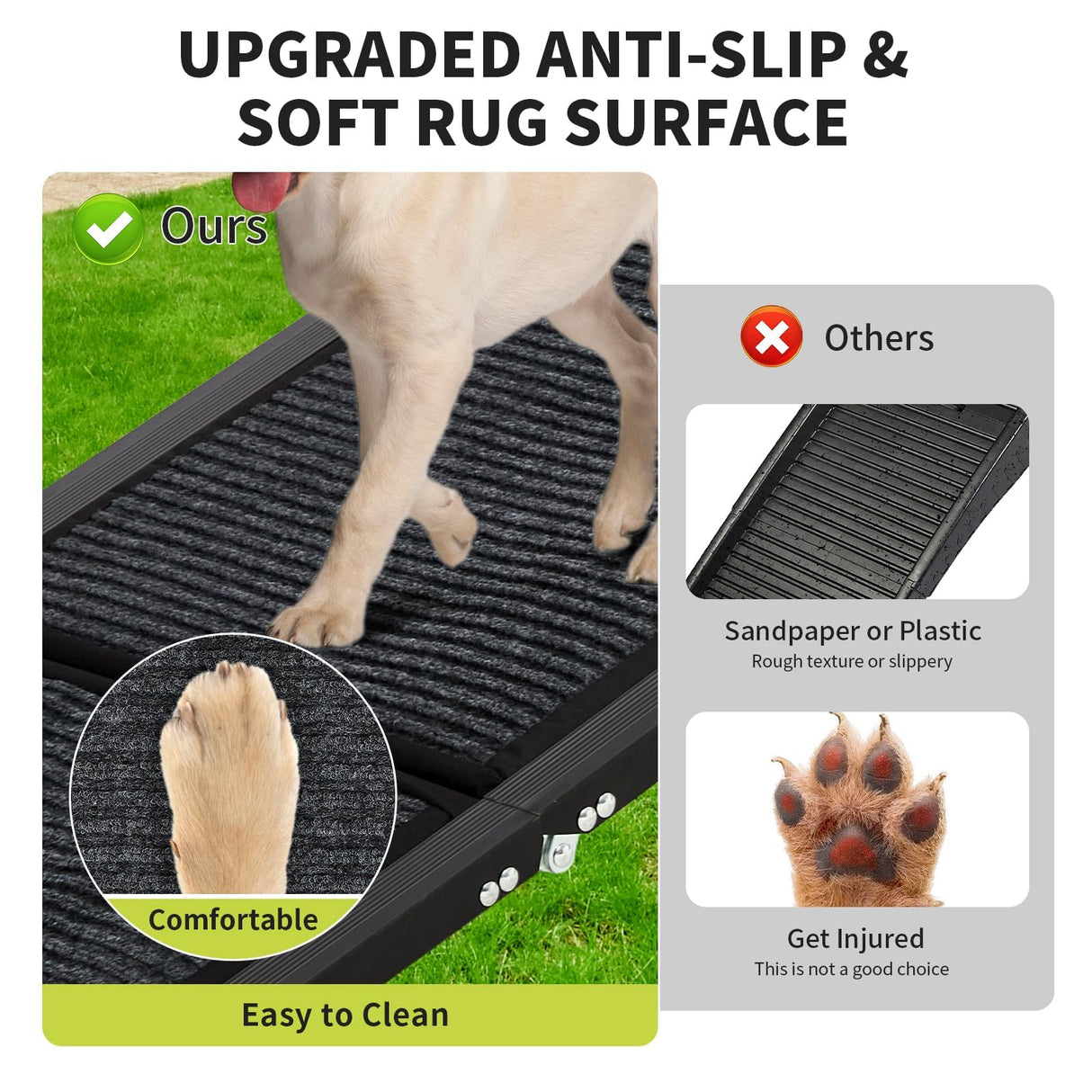 GarveeLife Dog Ramp for Car 71"× 20" Large Folding Pet Stair Ramps for Truck, SUV, with Non-Slip Surface, Up to 250 LBS, Outdoor Dog Car Ramp for Medium & Large Dogs, Portable Pet Steps